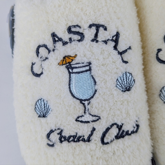 Slipper Umbrella Drink Coastal Social Club Embroider Slip On Ivory L (9/10) NWT - Picture 2 of 12